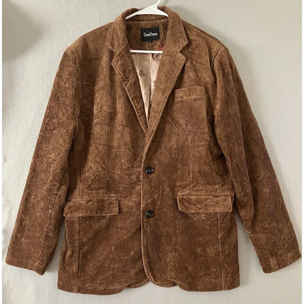 Chouyatou Men's Vtg (L) Casual Work Wear Corduroy Suit Blazer Jacket Old Money